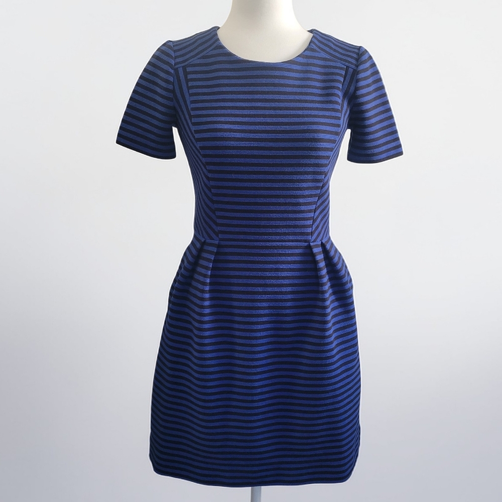 Madewell Gallerist Ponte Striped Dress, Blue, Black, Tailored Fit, Size 2